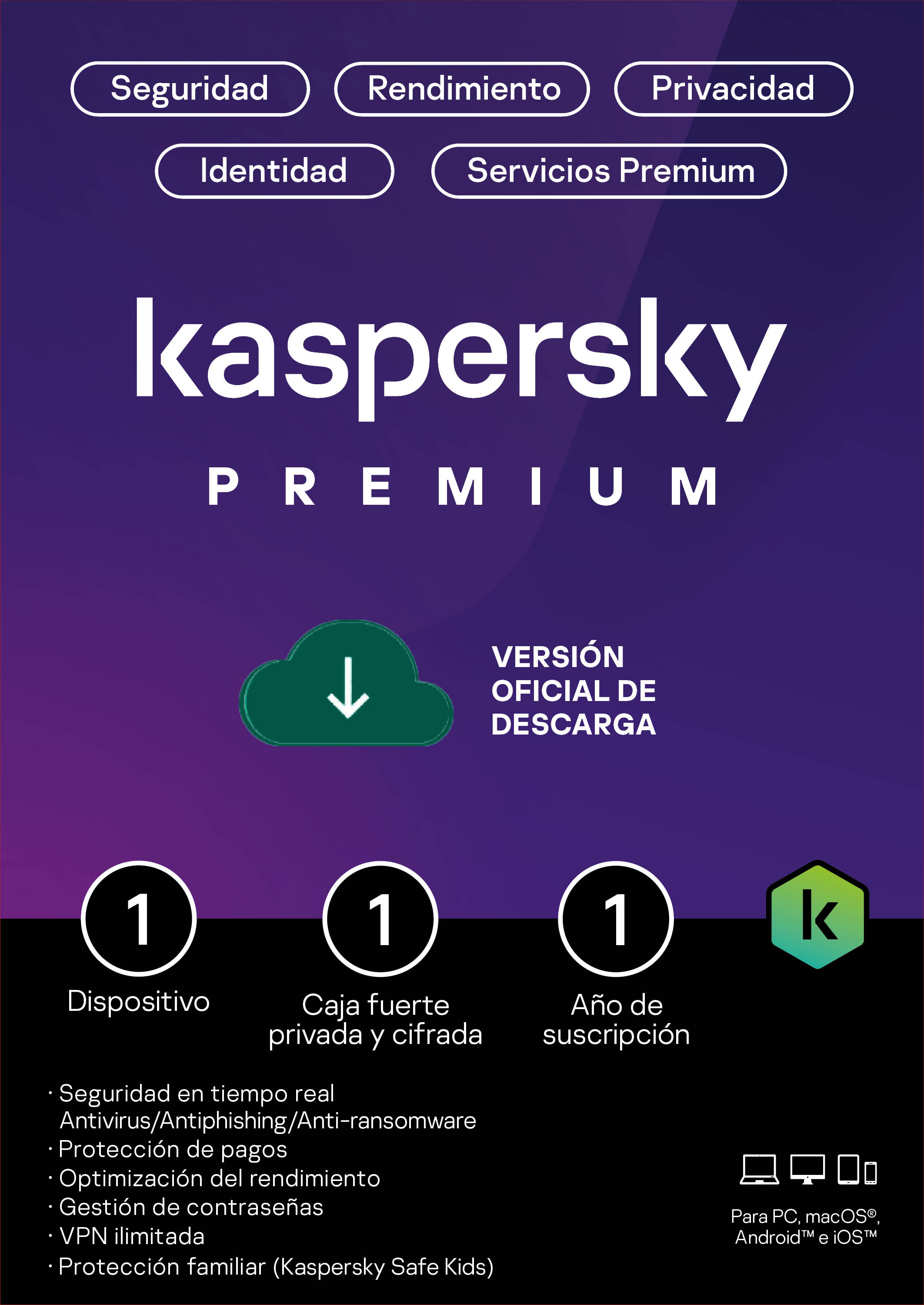 Licencia Kaspersky Premium 1 dispositivo por 1 año